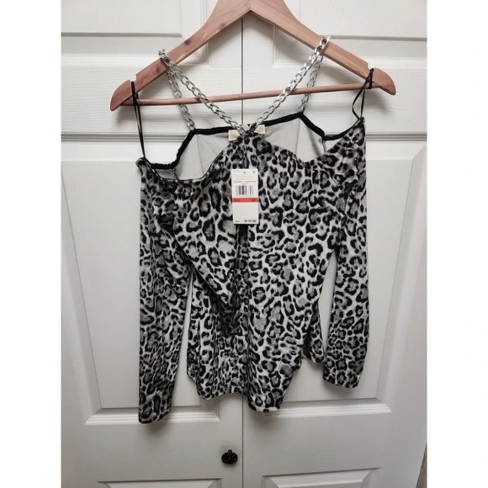 Michael Kors Gray/Black Animal Print Silver Chain Strap  Blouse Animal Print Top